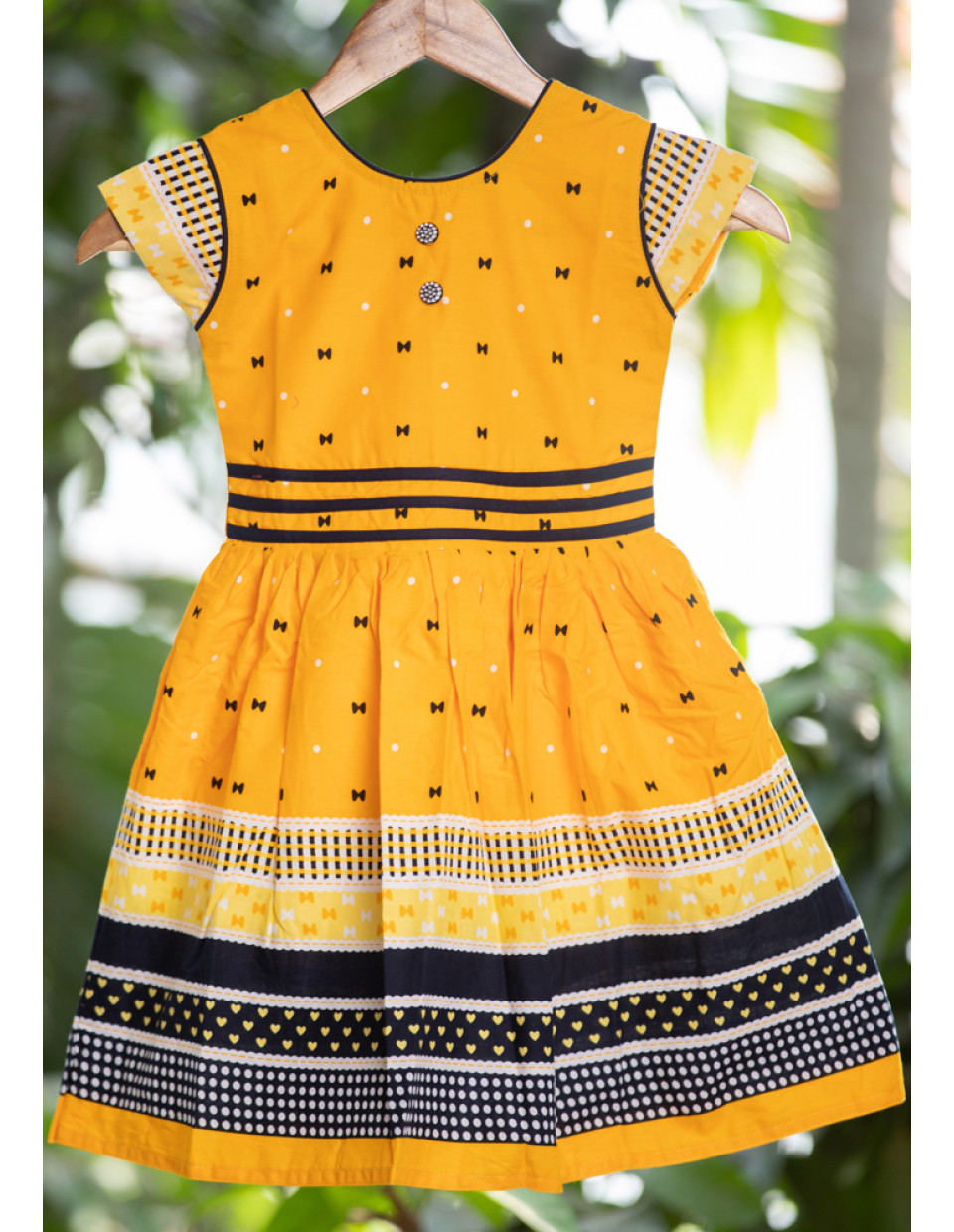 All Over Bow Printed Yellow Cotton Kids Dress (KR1195) All Over Bow Printed Yellow Cotton Kids Dress (KR1195)